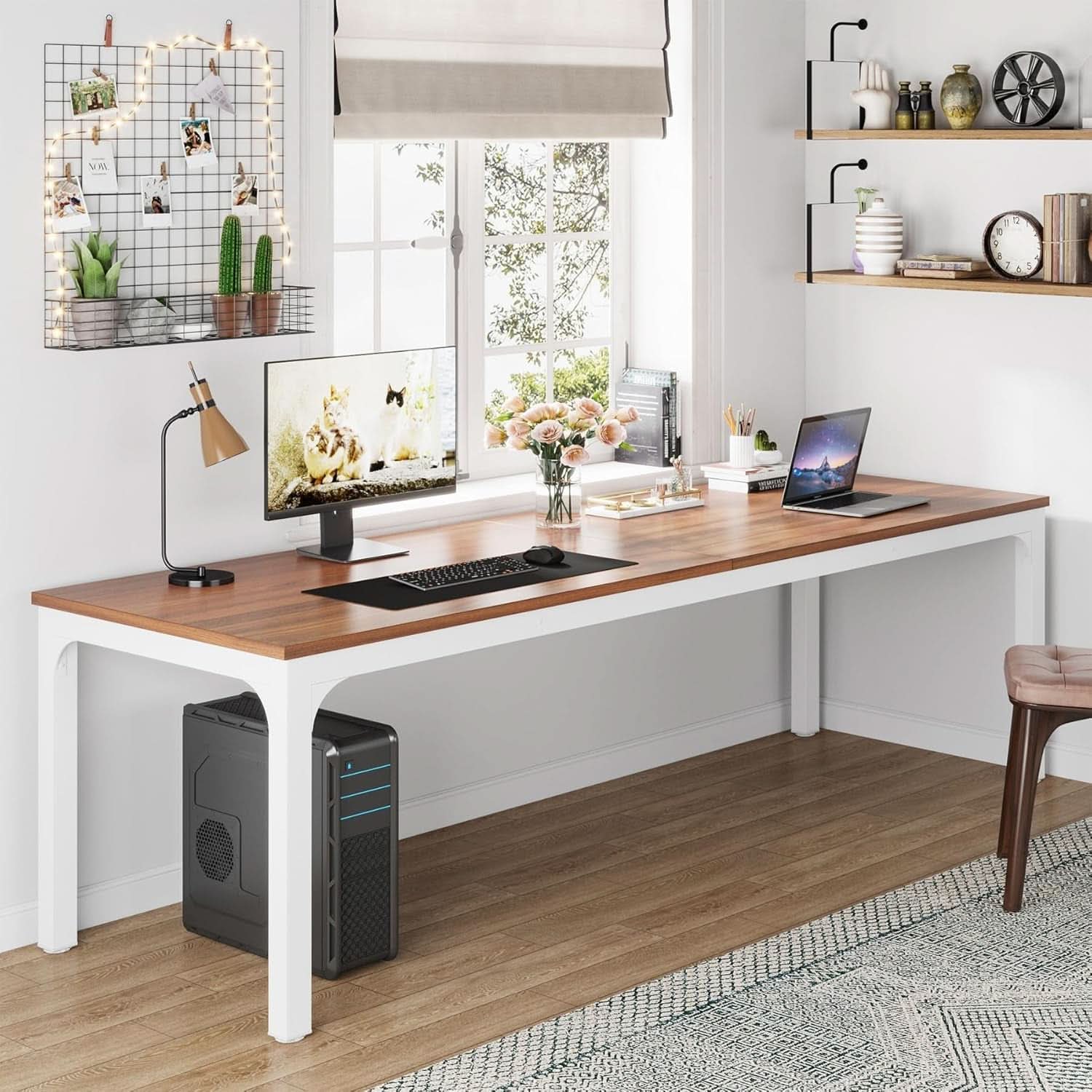 78.7 Inch Extra Long Computer Desk For Two Walnut White