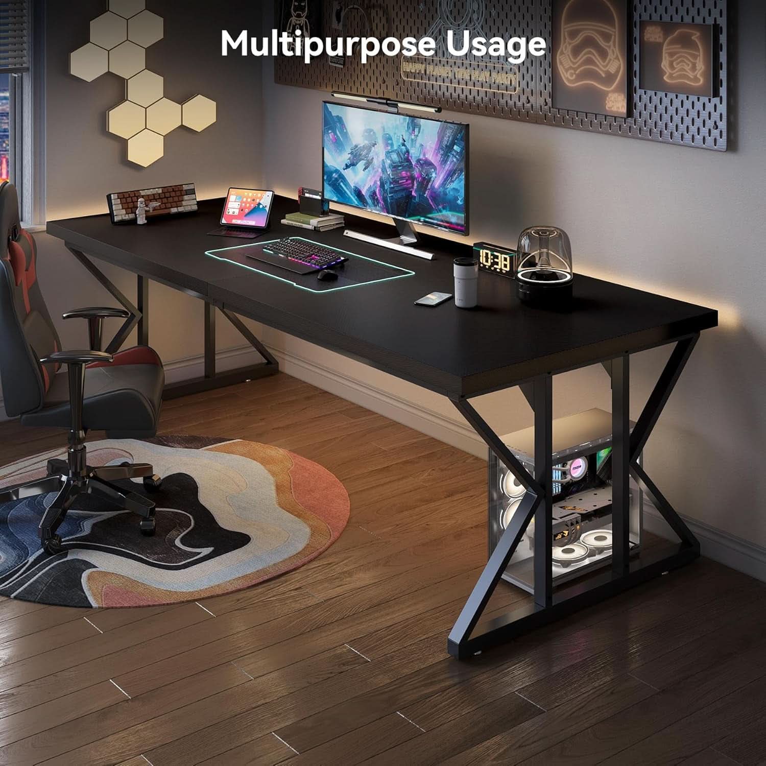 78.7 Inch Large Black Executive Desk Office Workstation
