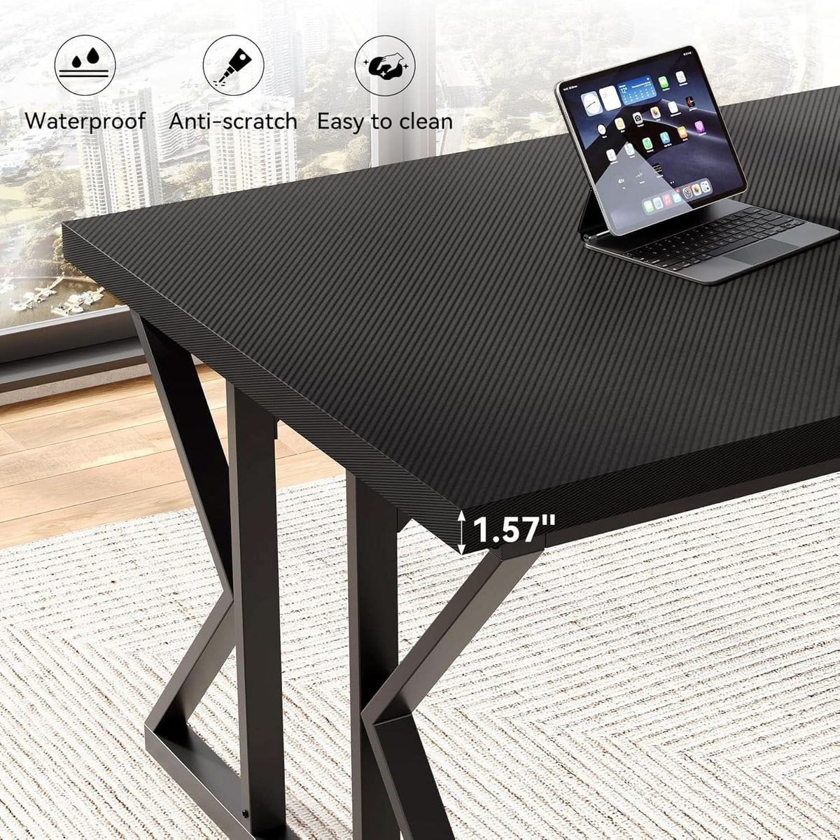 78.7 Inch Large Black Executive Desk Office Workstation
