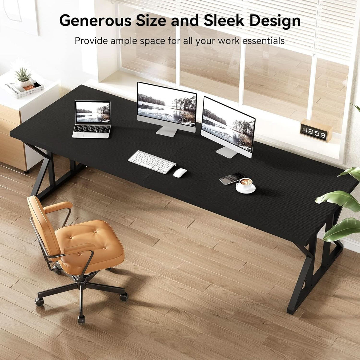 78.7 Inch Large Black Executive Desk Office Workstation