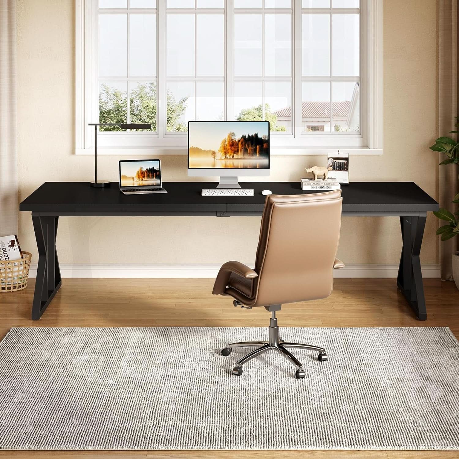 78.7 Inch Large Black Executive Desk Office Workstation