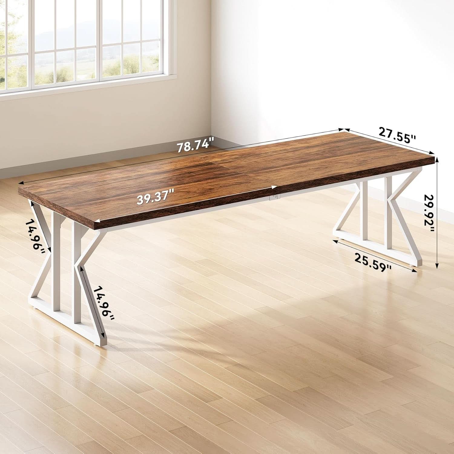 78.7 Inch Rustic Executive Desk For Home Office Brown-White