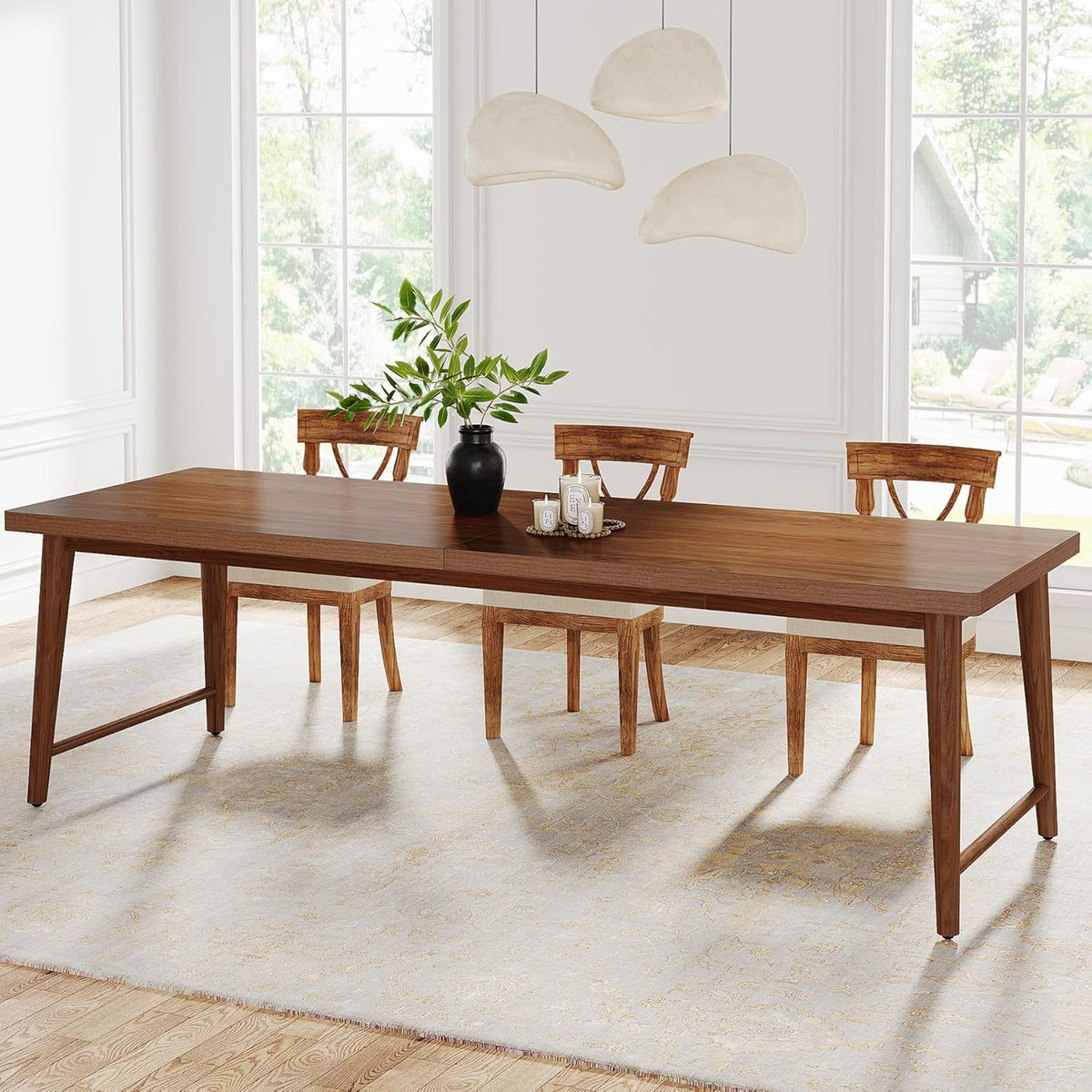 78.7 Inch Walnut Dining Table With Metal Legs Mid Century