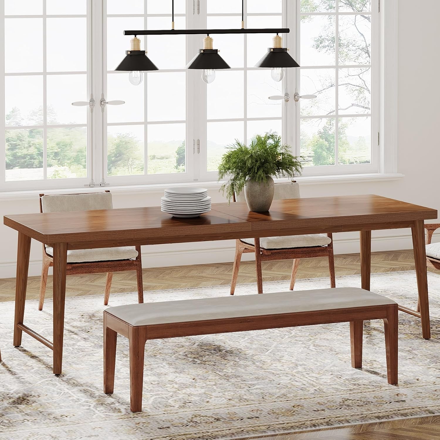 78.7 Inch Walnut Dining Table With Metal Legs Mid Century
