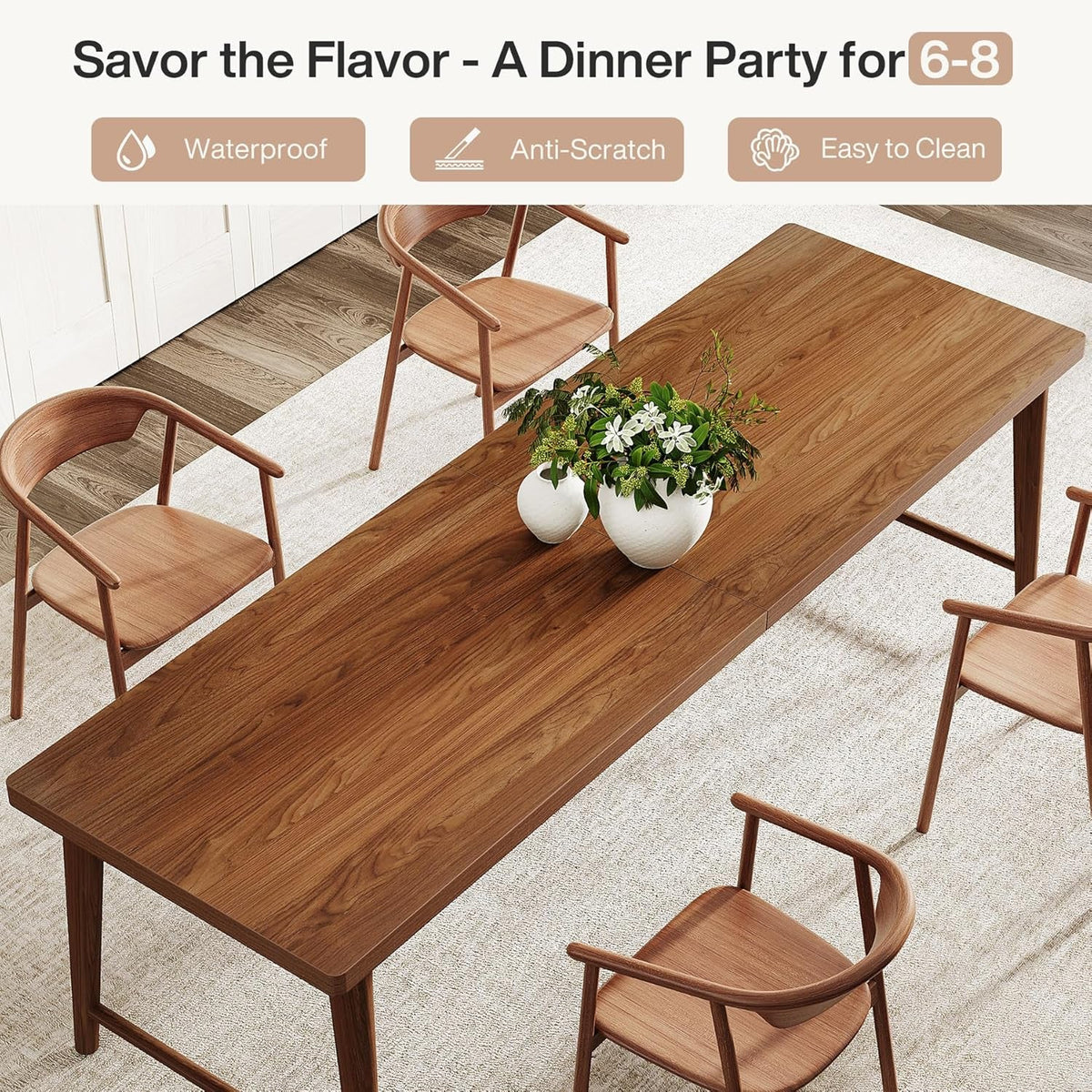 78.7 Inch Walnut Dining Table With Metal Legs Mid Century