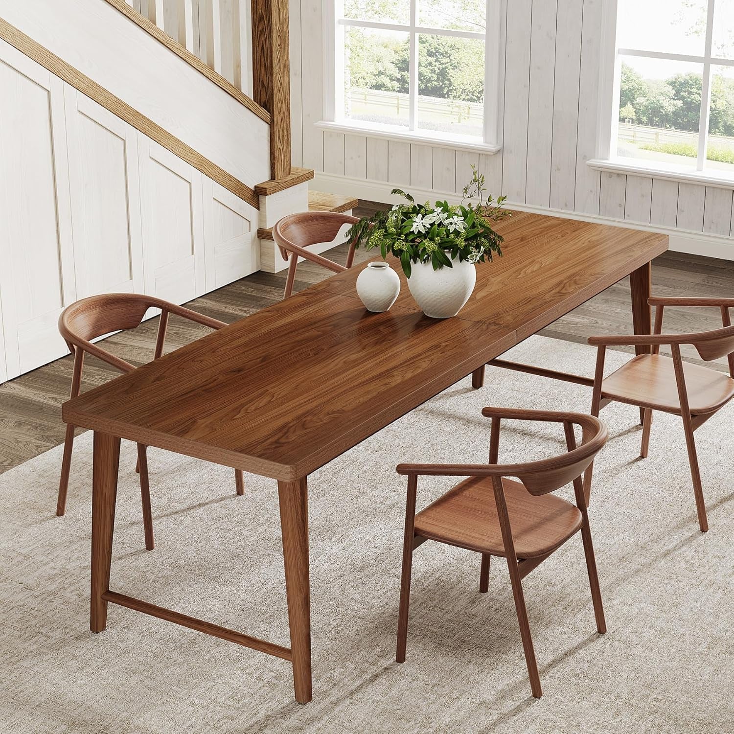 78.7 Inch Walnut Dining Table With Metal Legs Mid Century