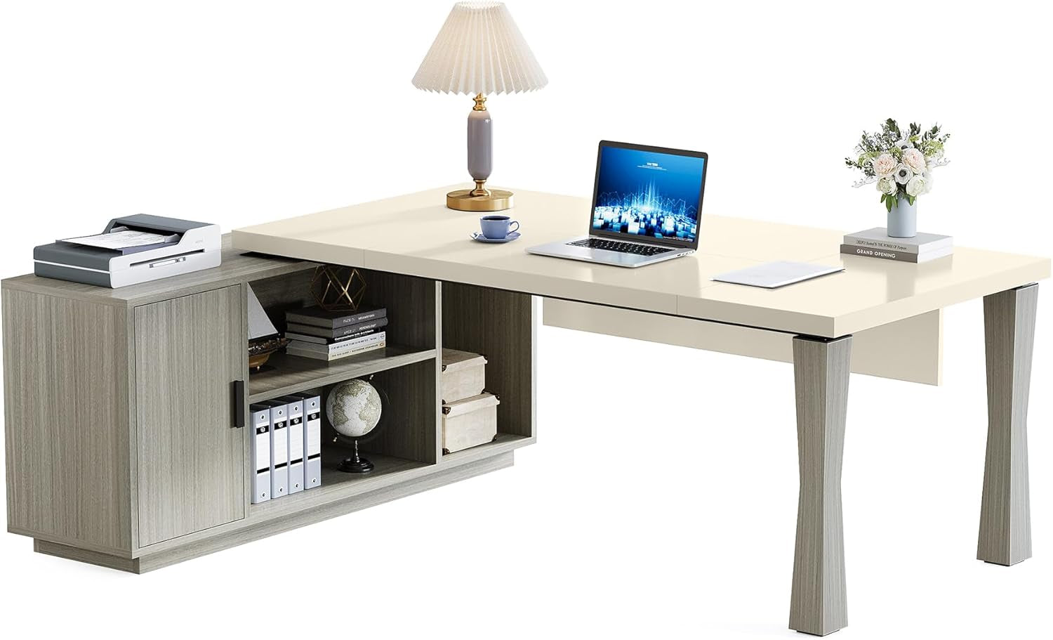 79 Inch L Shaped Desk Gray Cream White With Storage