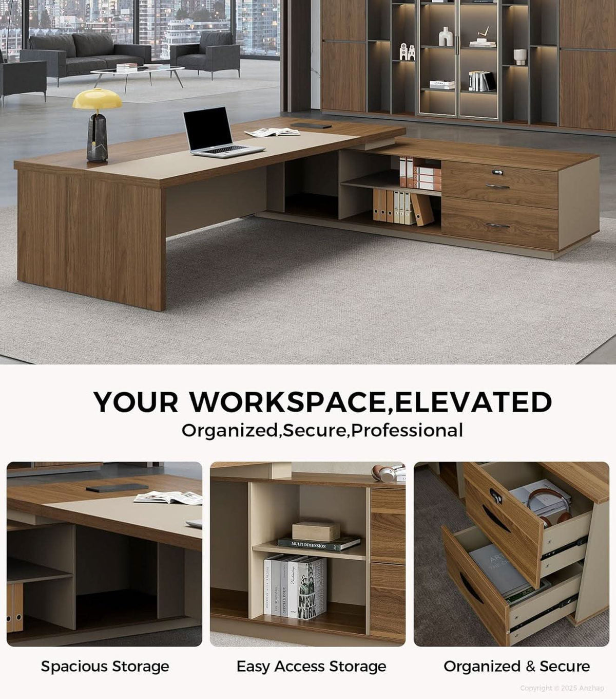 79 Inch L Shaped Desk Lockable Drawers Privacy Panel