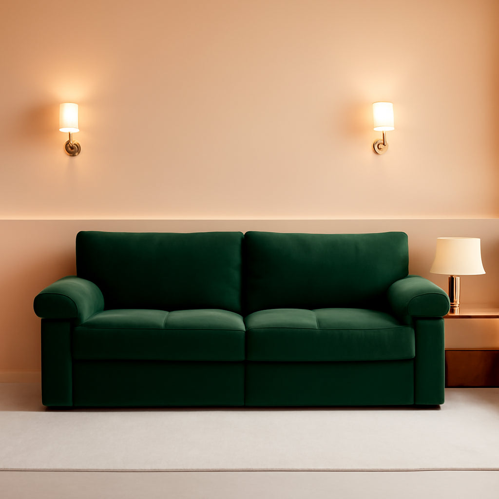 79 Inch Velvet Couch With USB Ports And Pockets Green