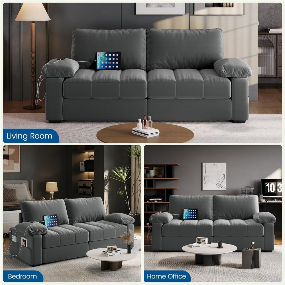 79 Inch Velvet Sofa With USB Ports For Living Room Decor
