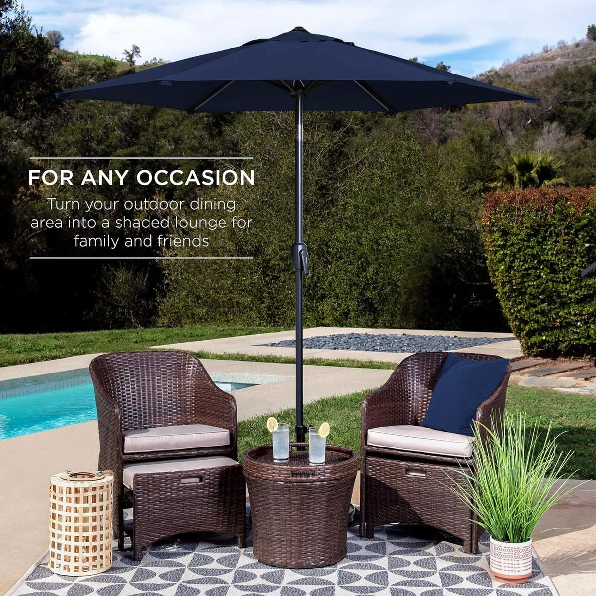7.5ft Navy Patio Umbrella Tilt Crank Steel Pole Outdoor