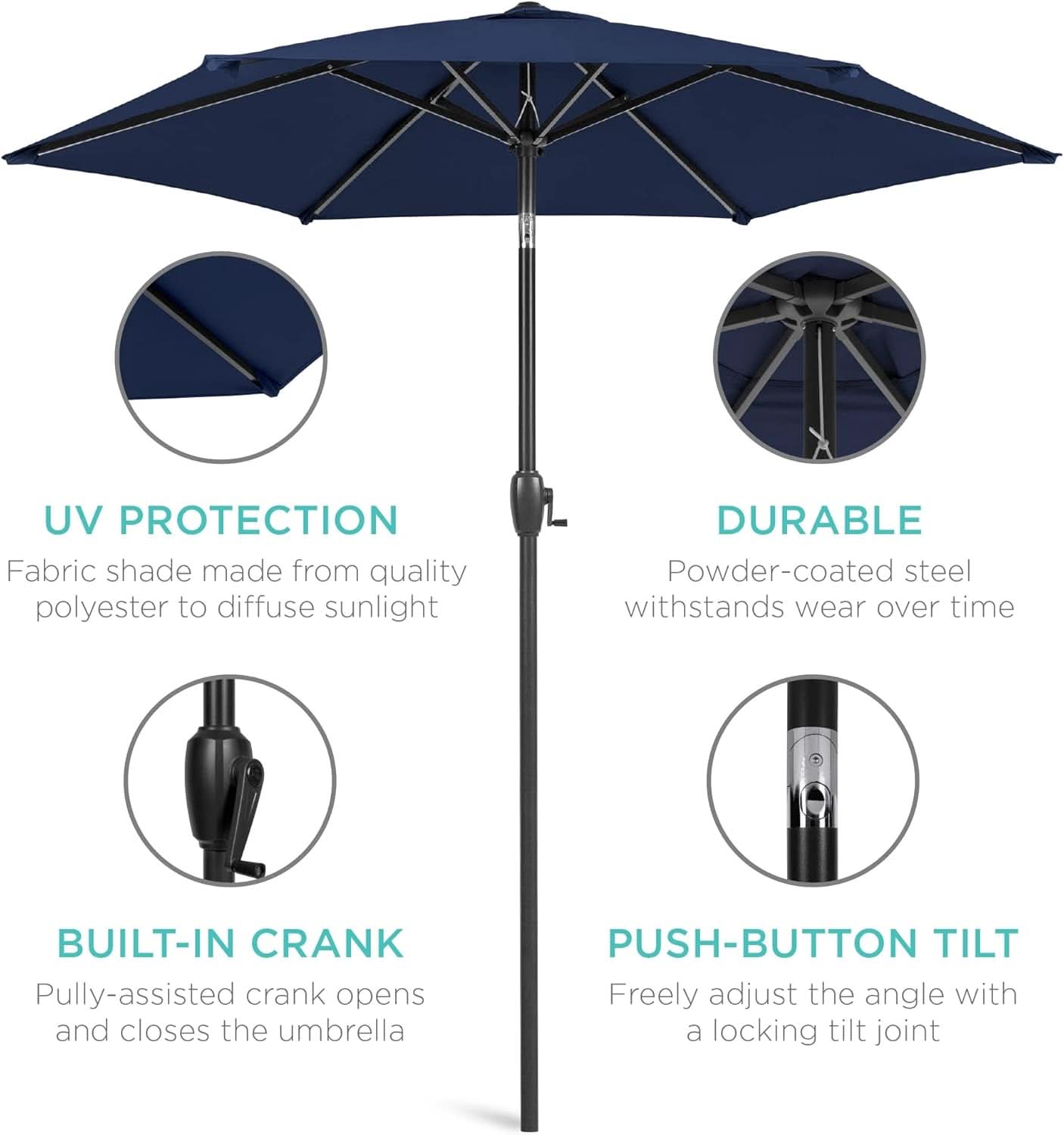 7.5ft Navy Patio Umbrella Tilt Crank Steel Pole Outdoor