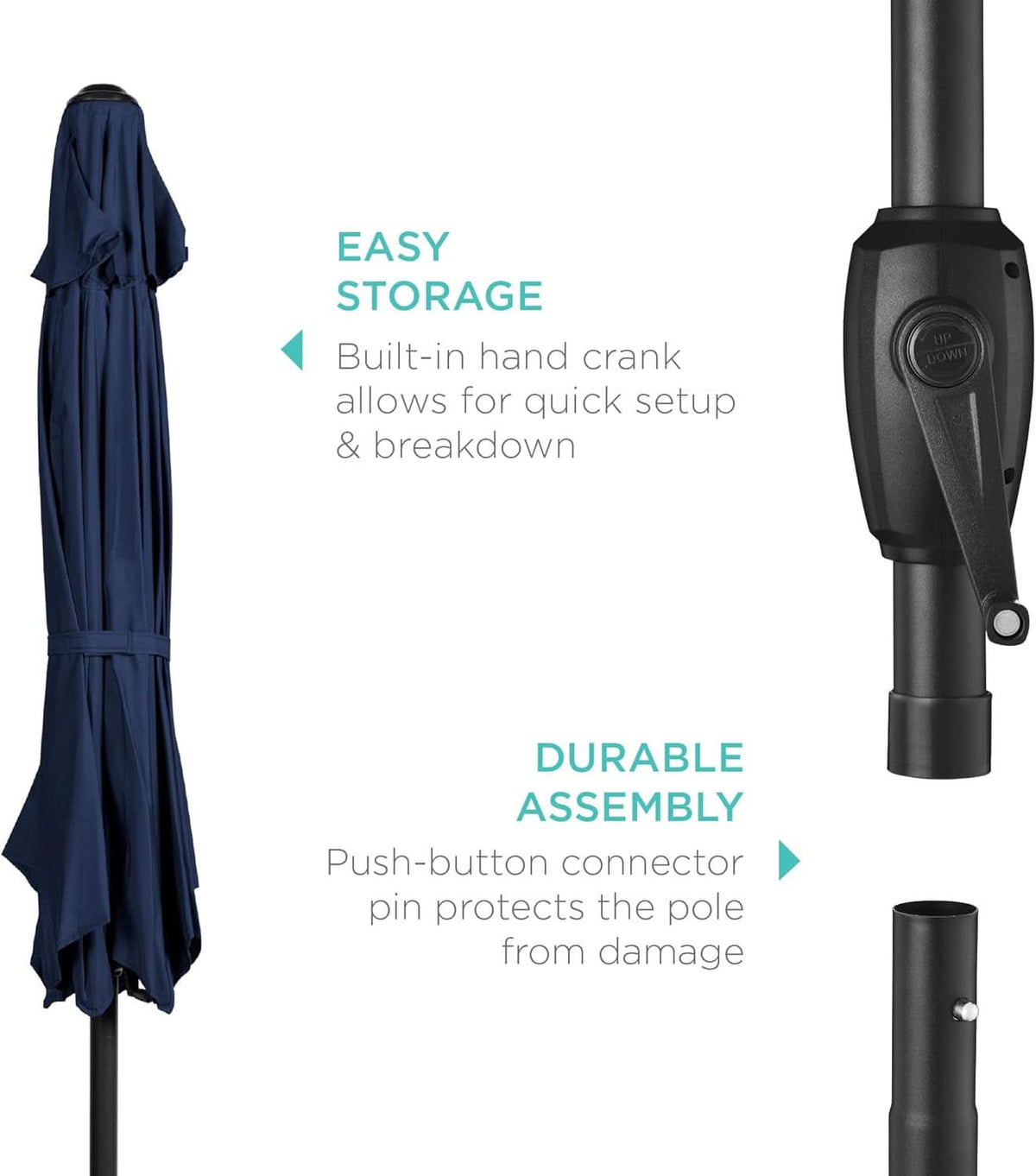 7.5ft Navy Patio Umbrella Tilt Crank Steel Pole Outdoor