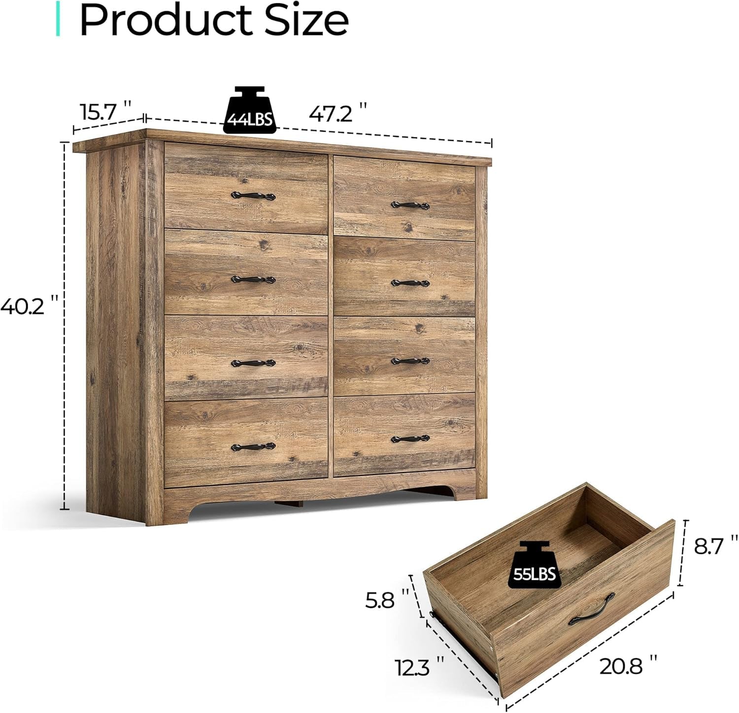 8 Drawer Dresser Brown Modern Wood Storage Chest Bedroom