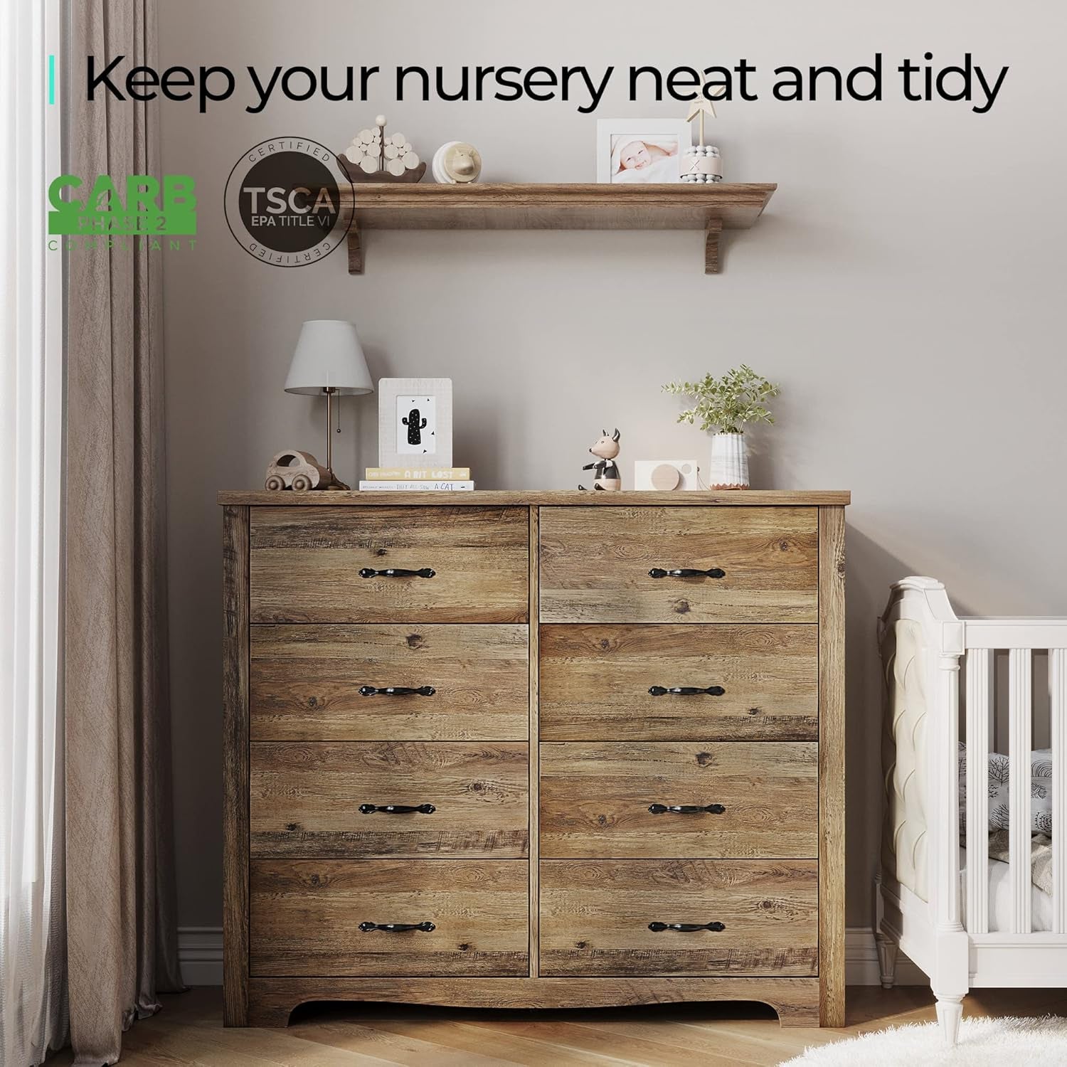 8 Drawer Dresser Brown Modern Wood Storage Chest Bedroom