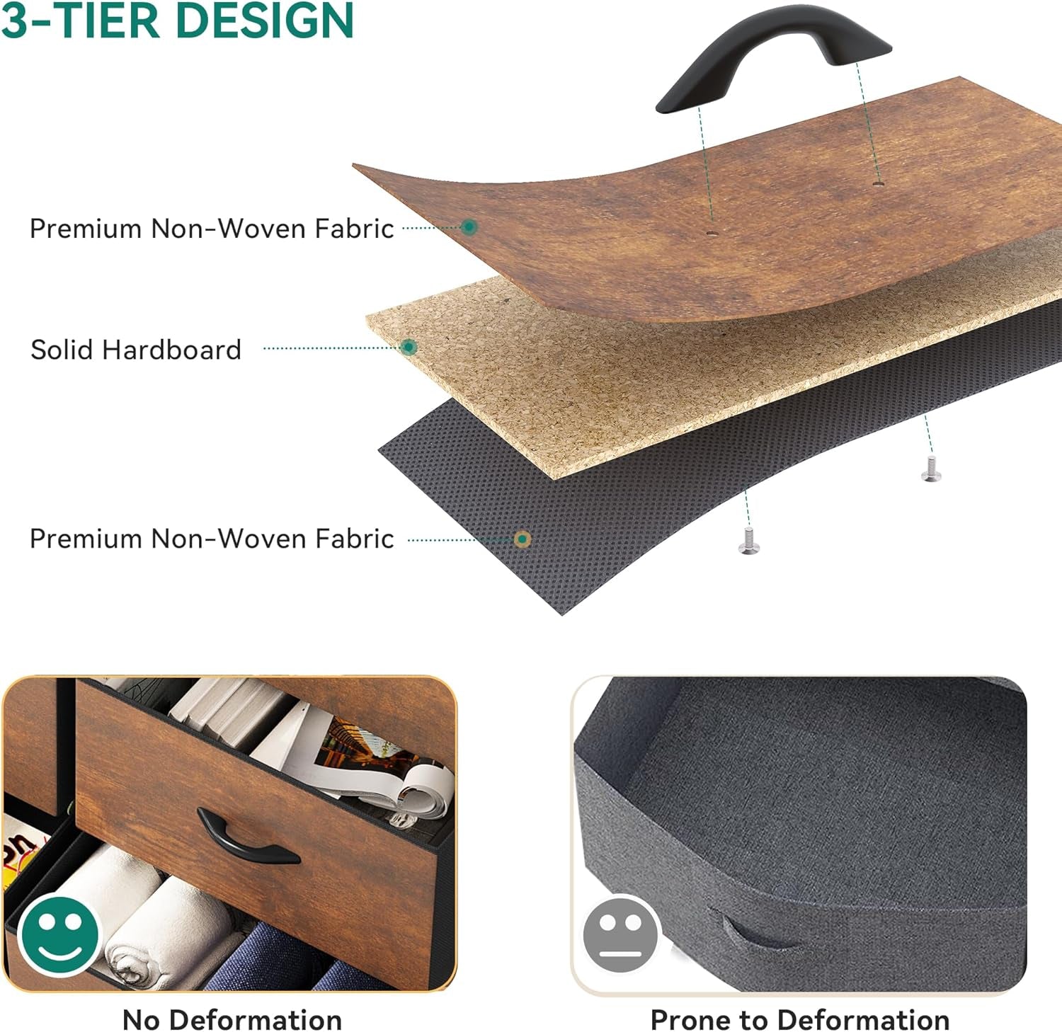 8 Drawer Fabric Dresser With Wooden Top For Bedroom Storage