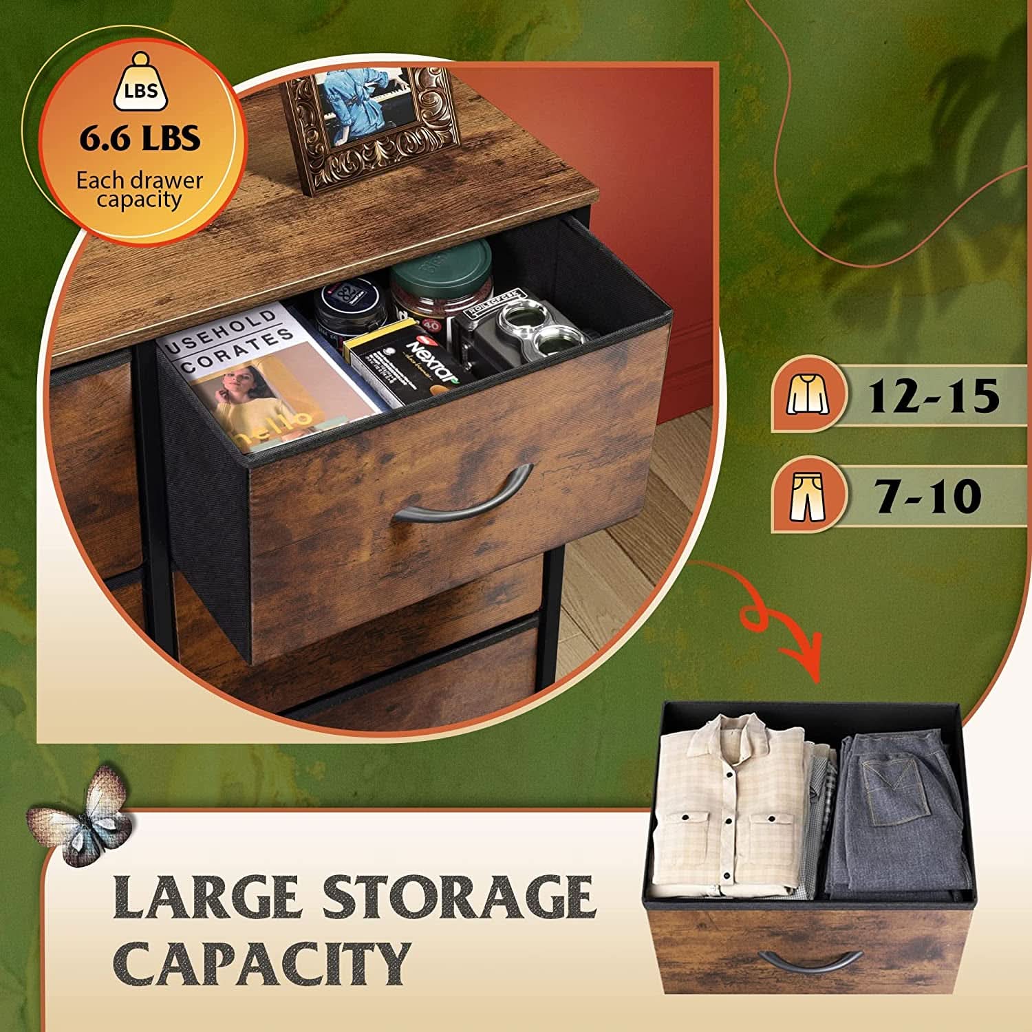 8 Drawer Fabric Storage Tower Rustic Brown For Bedroom
