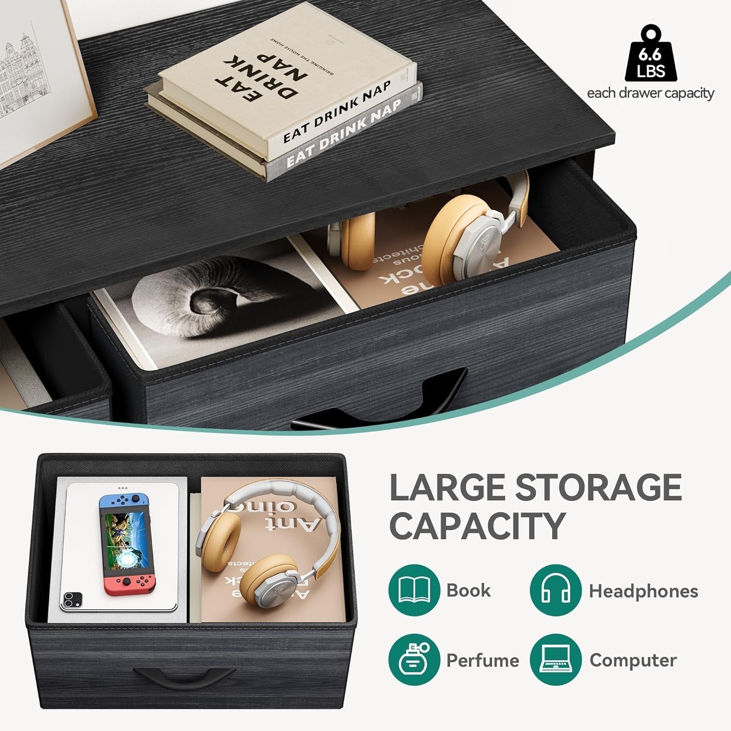 8 Drawer Fabric Storage Tower With Wooden Top For Home
