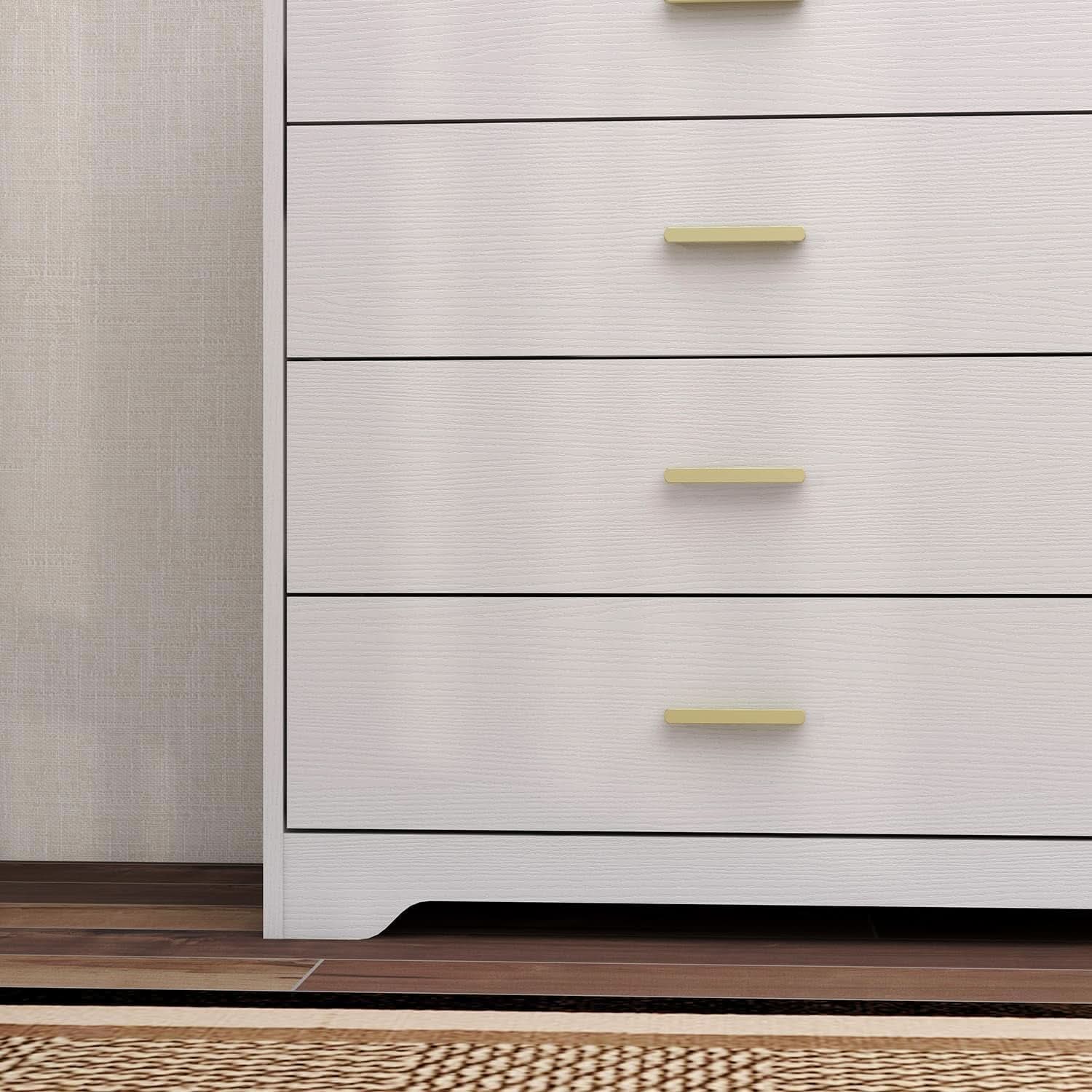 8 Drawer White Wood Lateral Dresser With Gold Handles