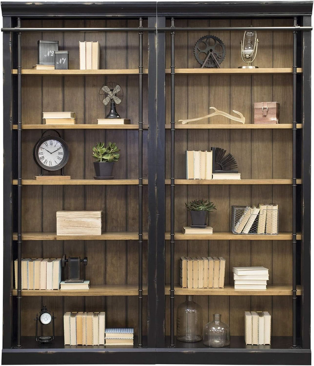 8 Foot Tall Bookcase Wall With Ladder Display Shelf Black