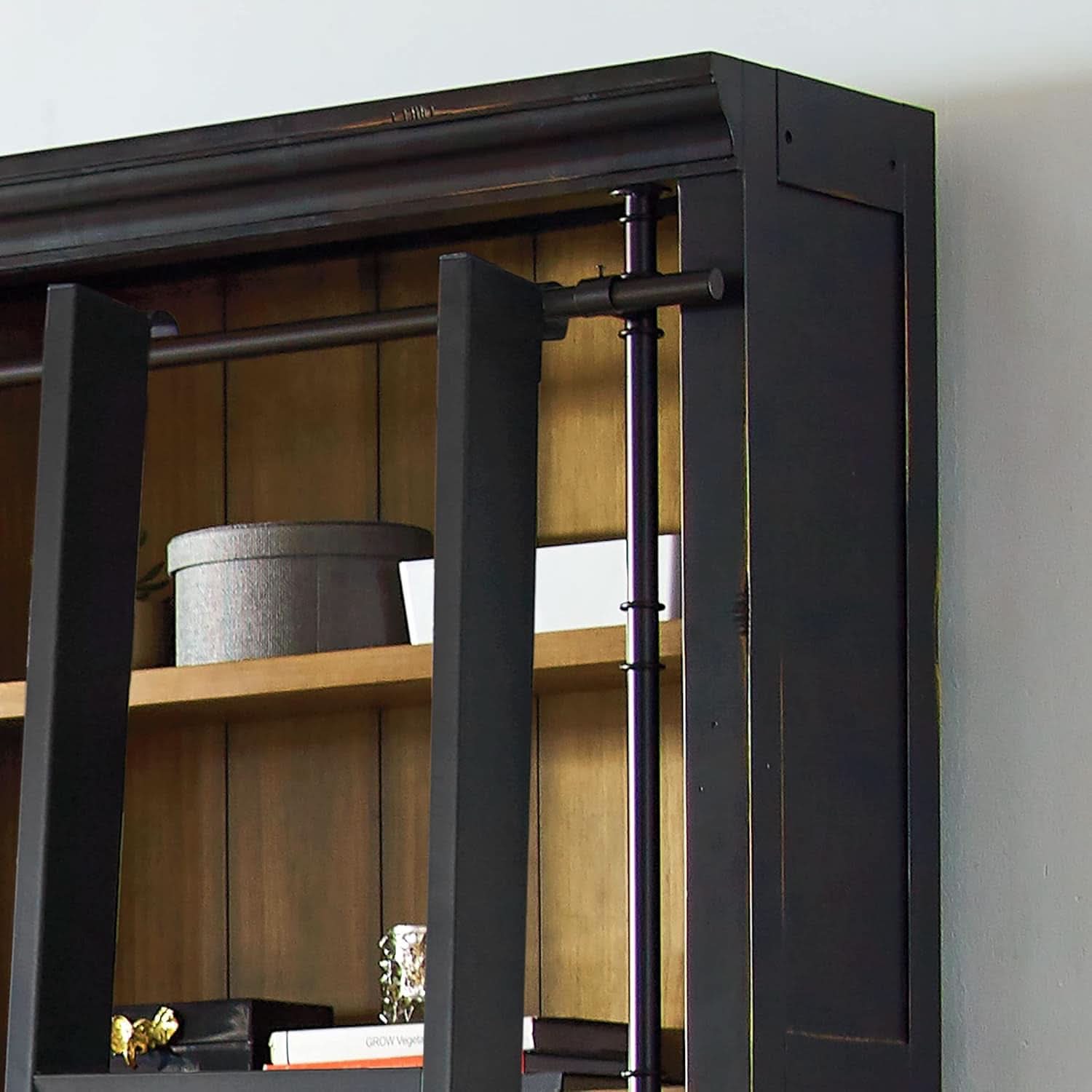 8 Foot Tall Bookcase Wall With Ladder Display Shelf Black