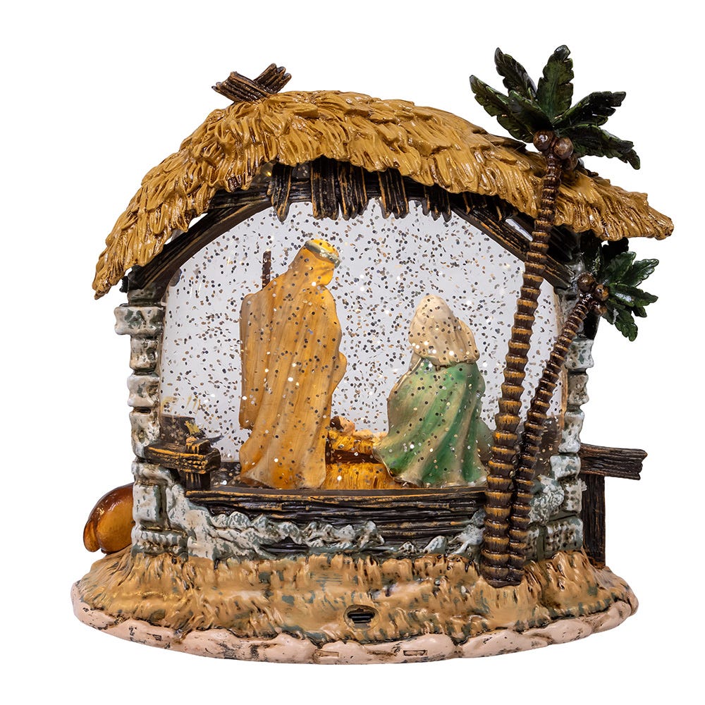 8-Inch Lighted Nativity Scene with Spinning Glitter Water