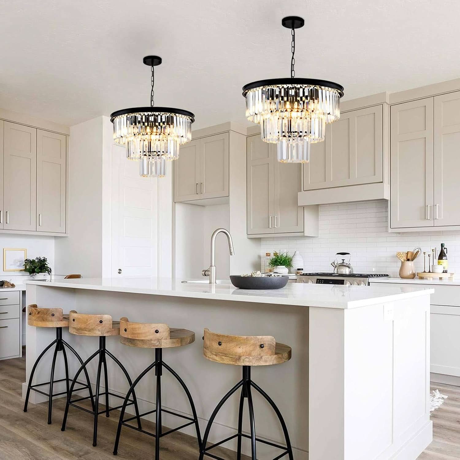 8 Light Black Crystal Chandelier Elegant Dining Fixture