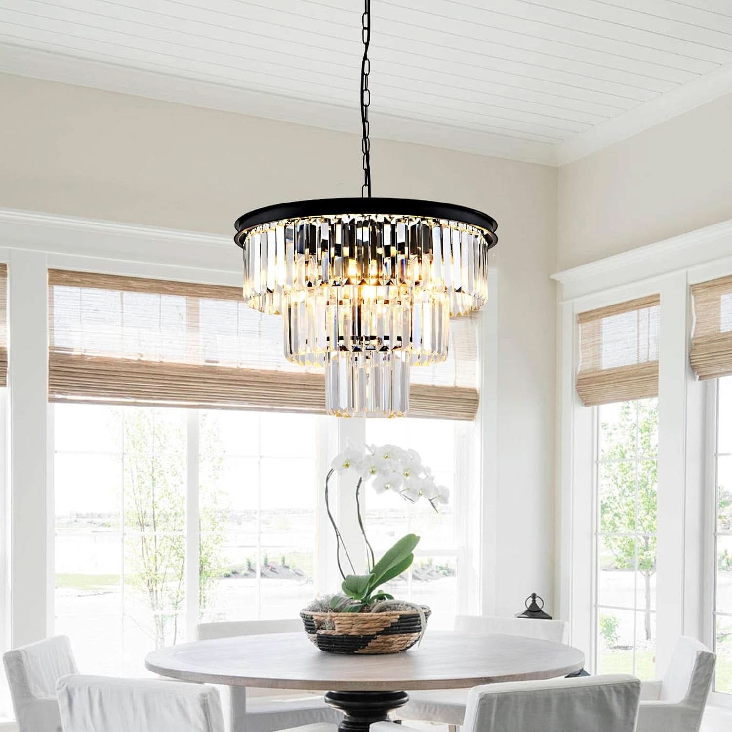 8 Light Black Crystal Chandelier Elegant Dining Fixture