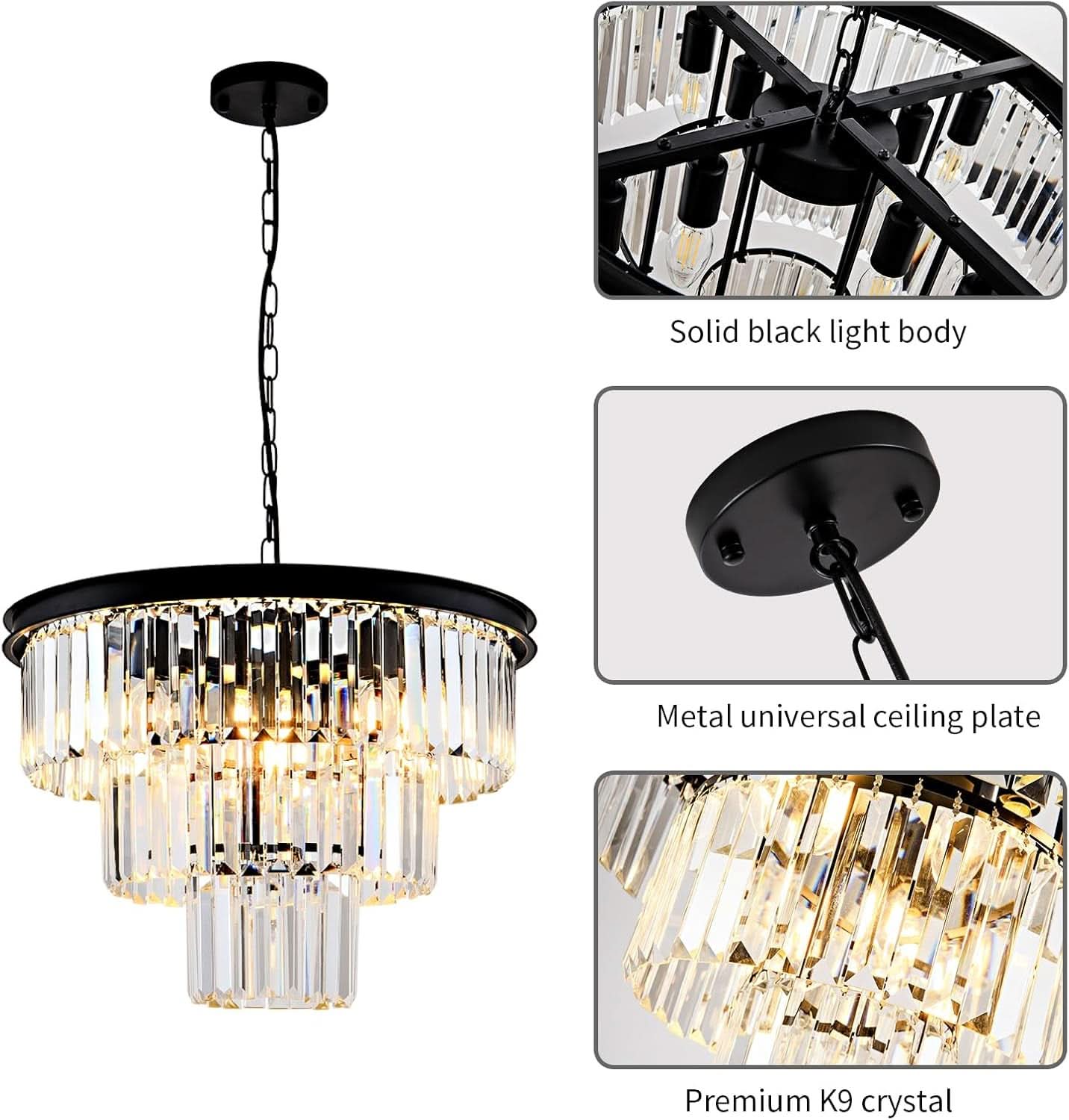 8 Light Black Crystal Chandelier Elegant Dining Fixture