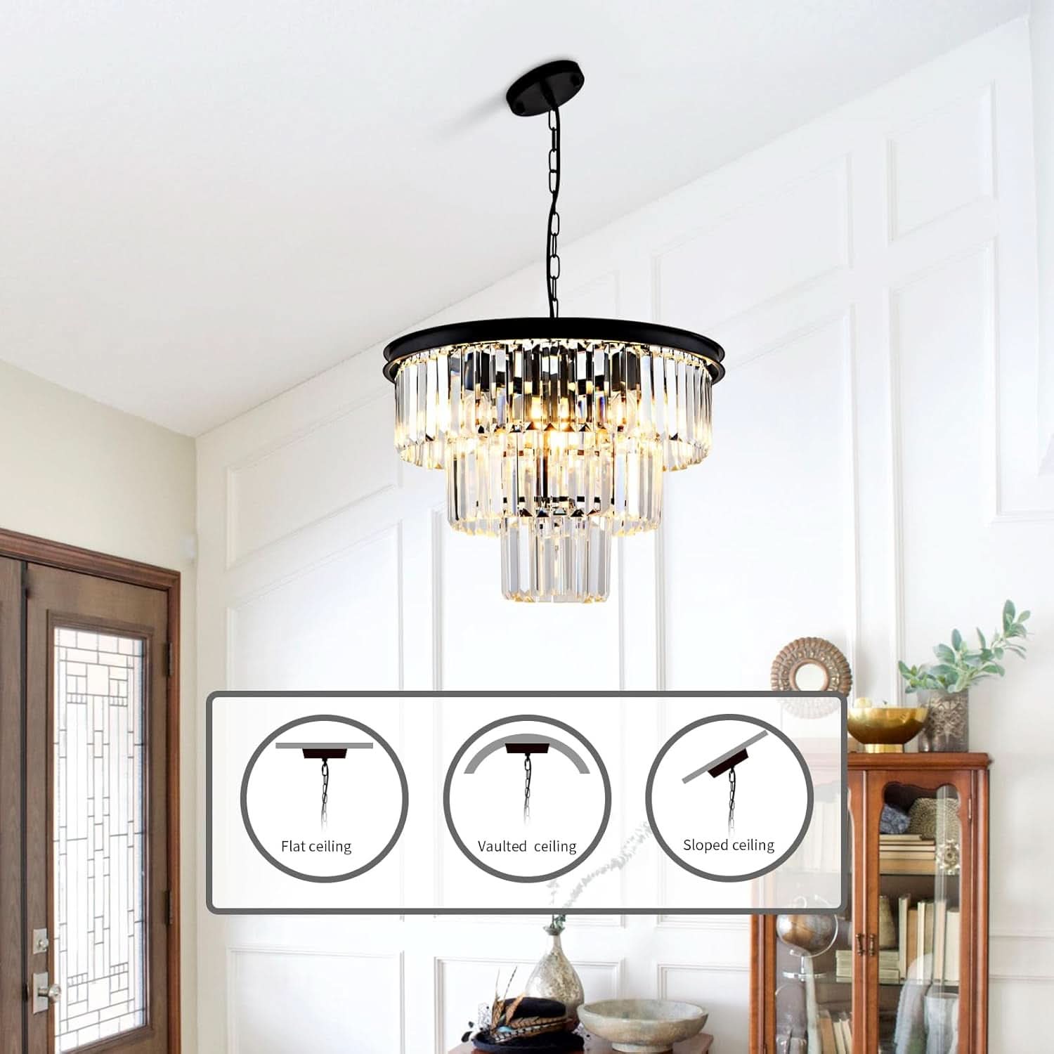 8 Light Black Crystal Chandelier Elegant Dining Fixture