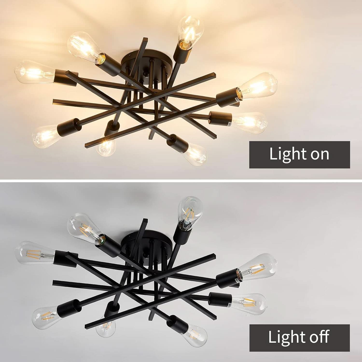 8 Light Matte Black Sputnik Chandelier Semi Flush Mount