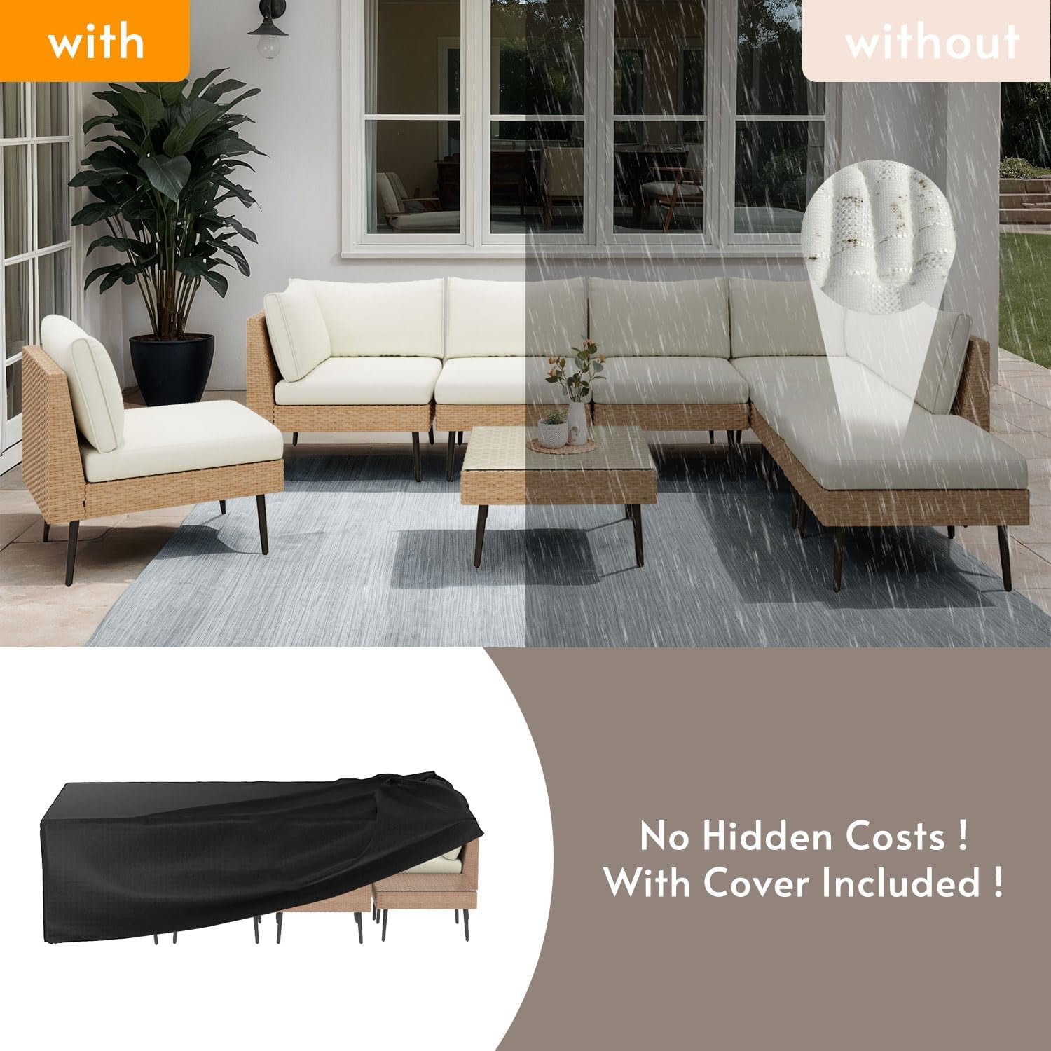 8 Piece Outdoor Patio Sectional Set With Waterproof Cover