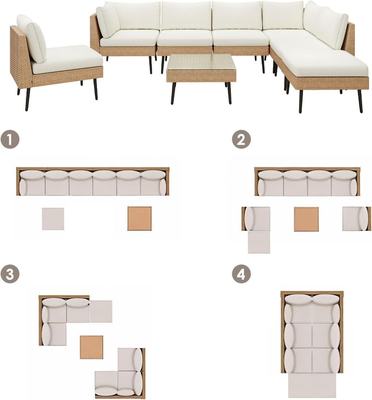 8 Piece Outdoor Patio Sectional Set With Waterproof Cover