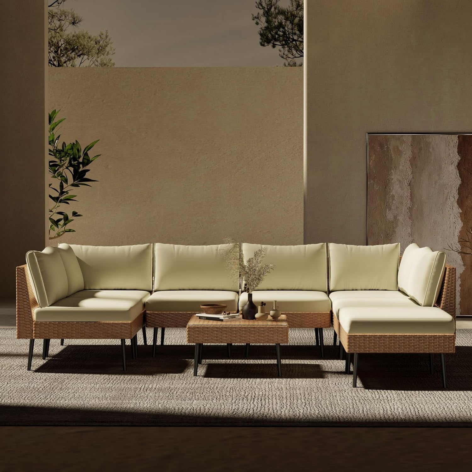 8 Piece Outdoor Patio Sectional Set With Waterproof Cover