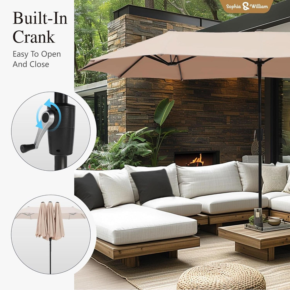 8 Piece Patio Dining Set For 6 With 13 Foot Beige Umbrella