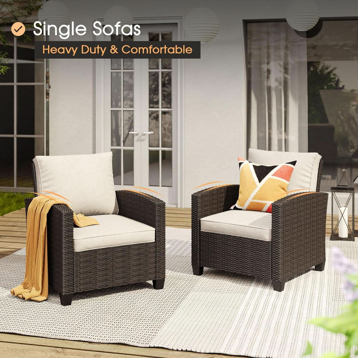 8 Piece Patio Furniture Set with Firepit and Cushions