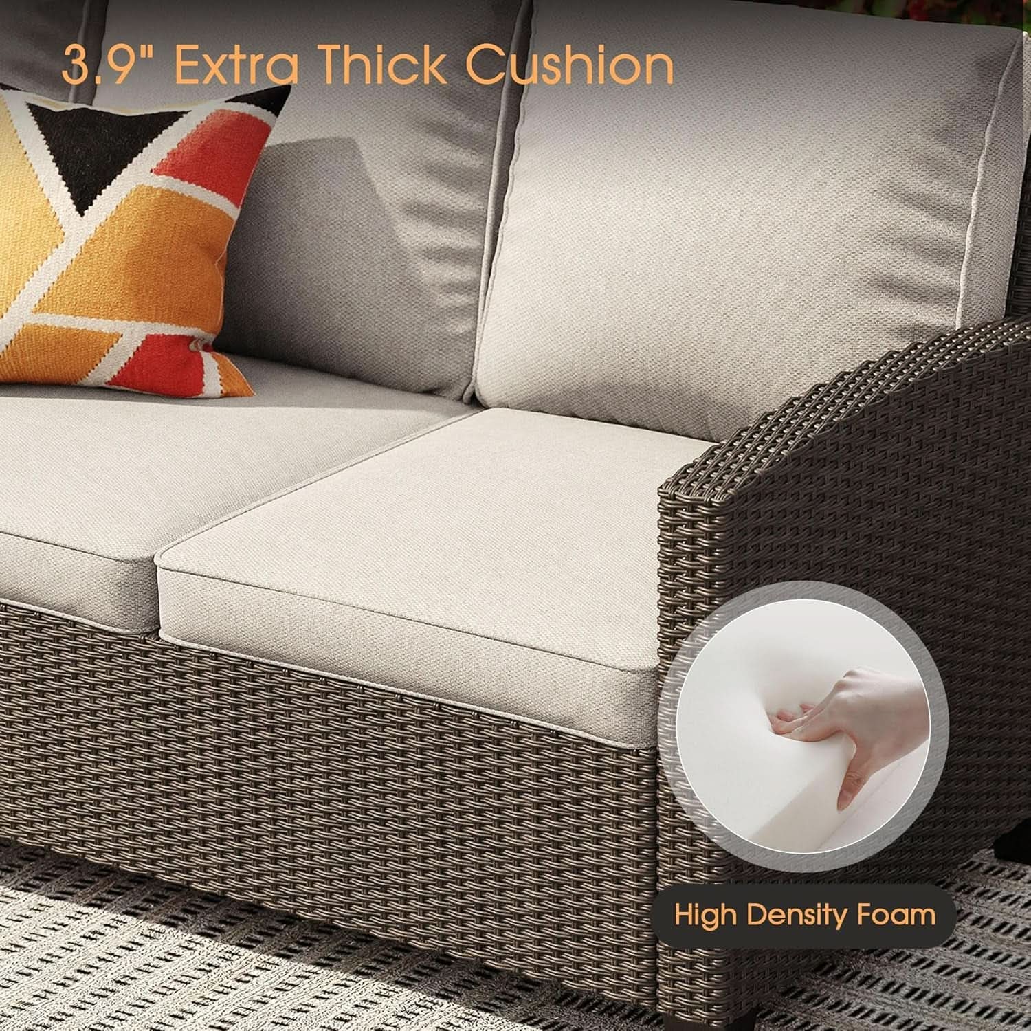8 Piece Patio Furniture Set with Firepit and Cushions