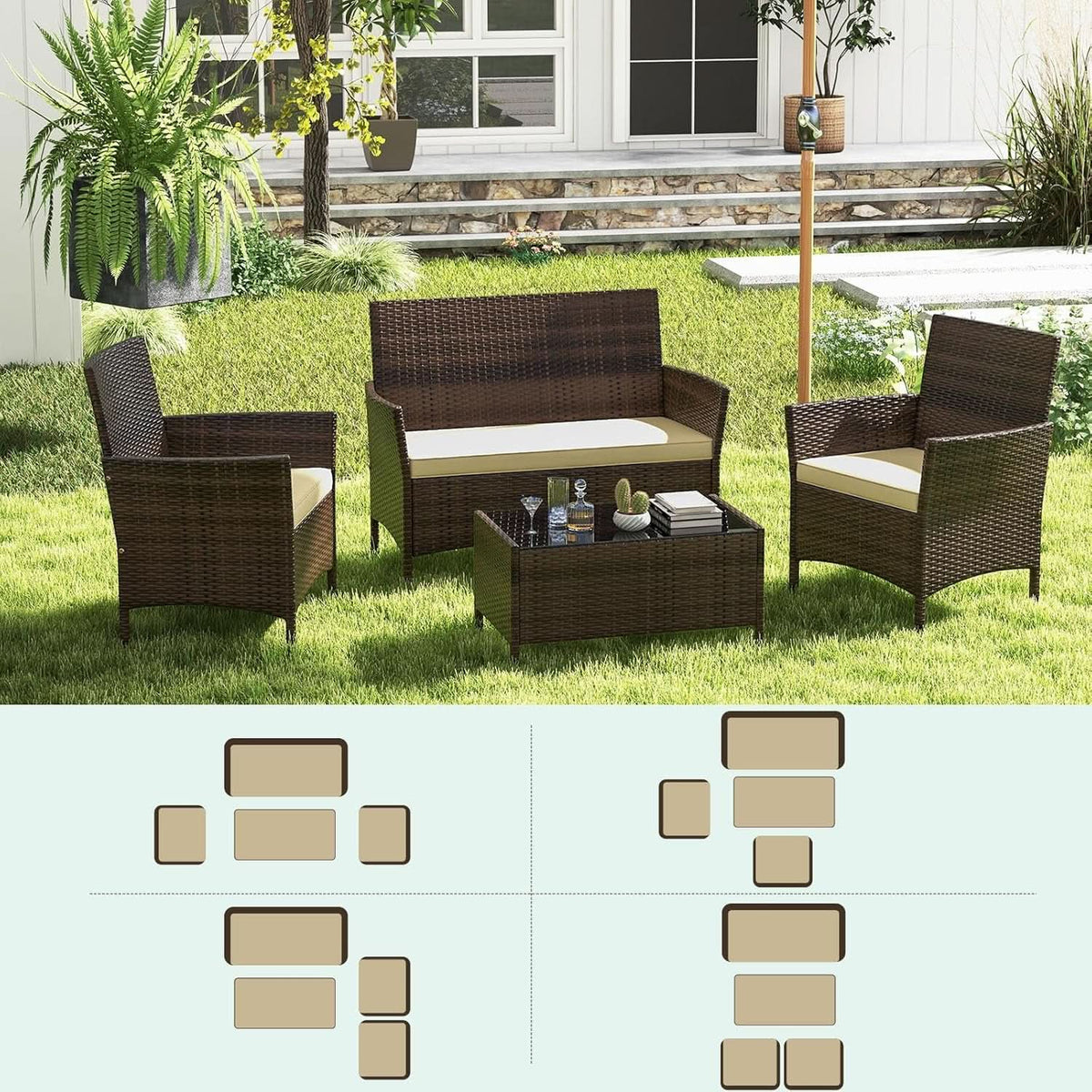8-Piece Rattan Patio Furniture Set With Cushions