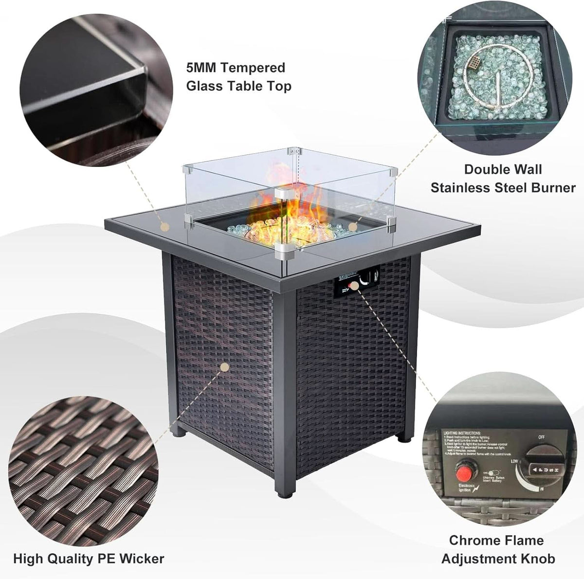 8 Piece Wicker Patio Furniture Set with Fire Pit
