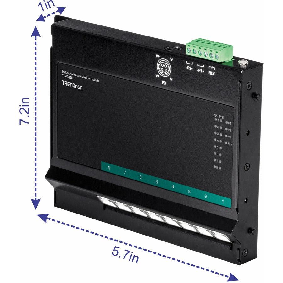 8-Port Industrial Gigabit PoE+ Wall-Mounted Front Access Switch TI-PG80F