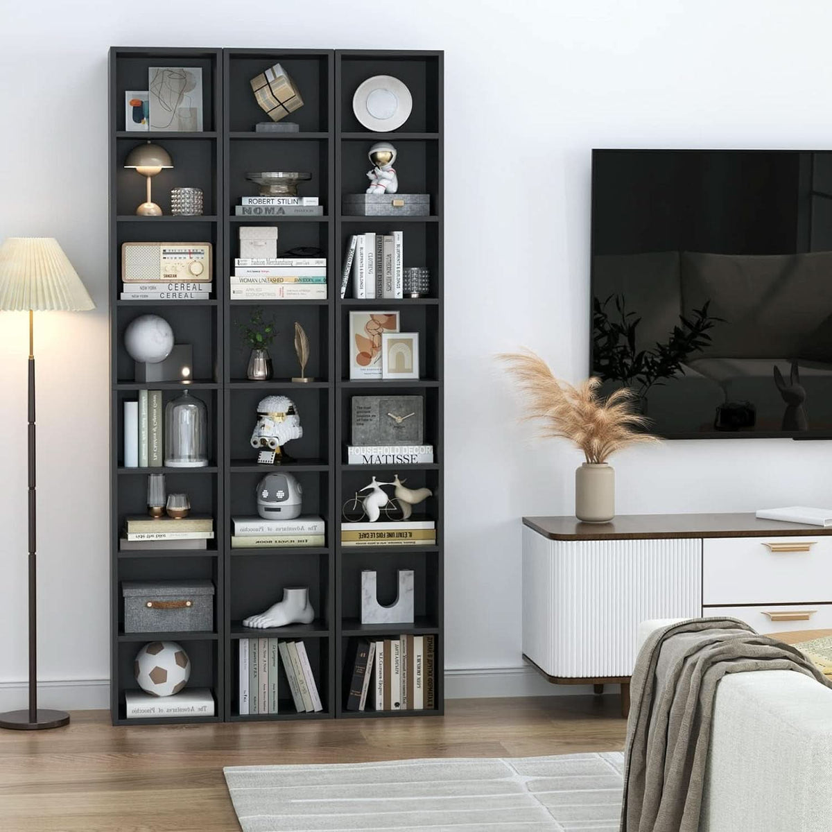 8 Tier Media Tower Rack With Adjustable Shelves Black 70 Inch Tall