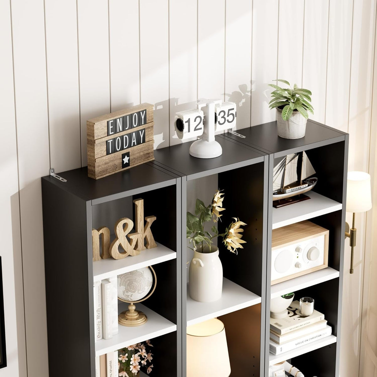 8 Tier Media Tower Rack With Adjustable Shelves Black White