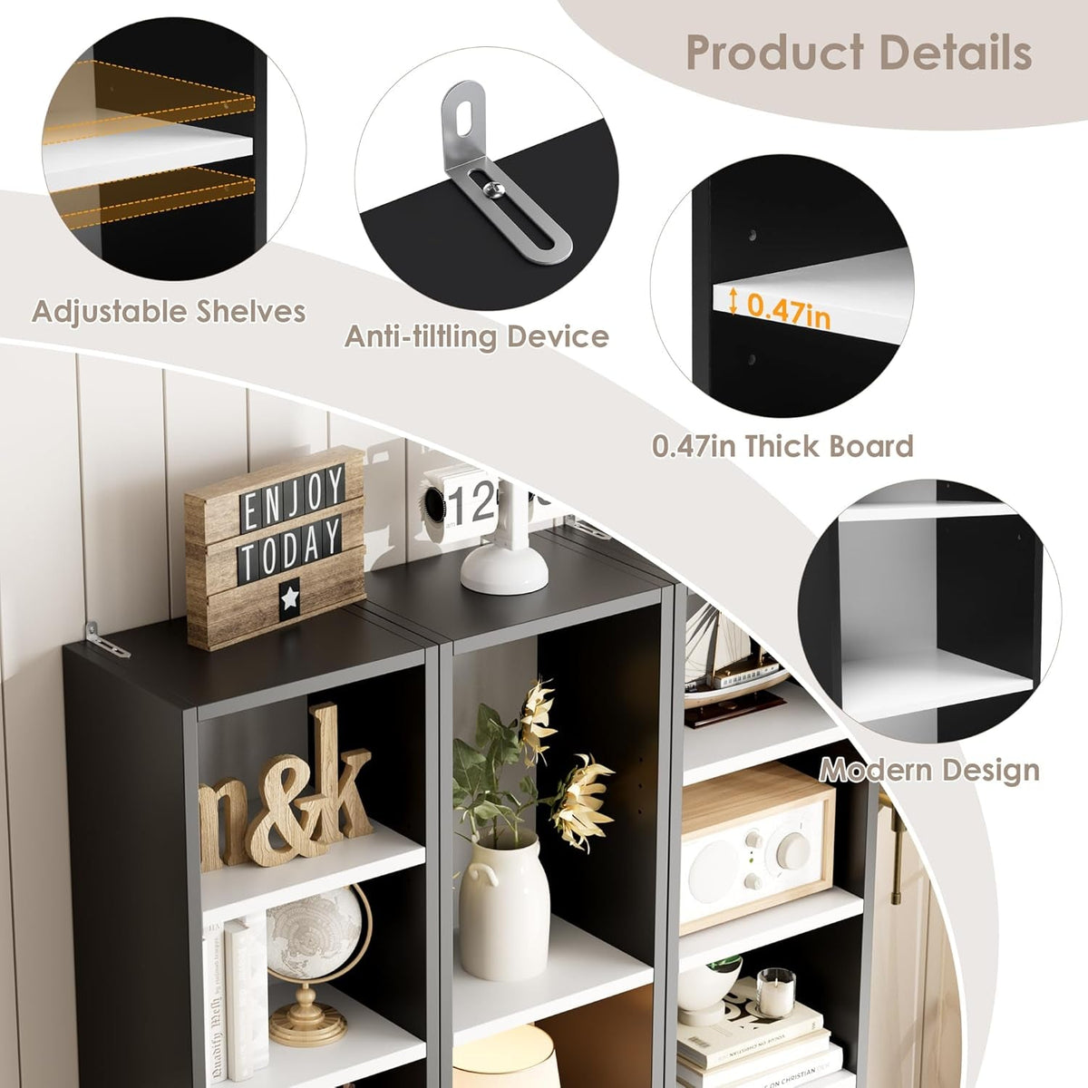 8 Tier Media Tower Rack With Adjustable Shelves Black White