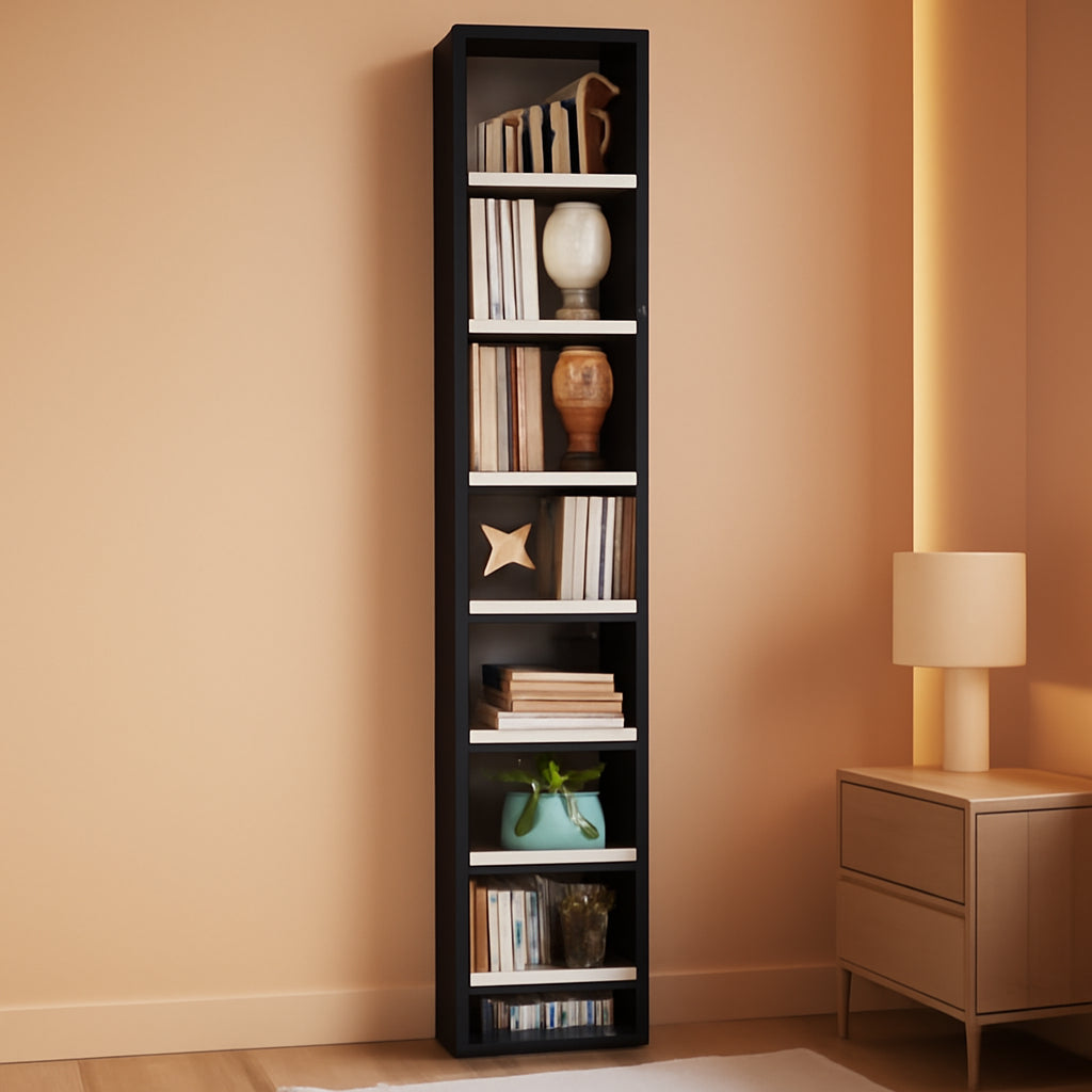 8 Tier Media Tower Rack With Adjustable Shelves Black White