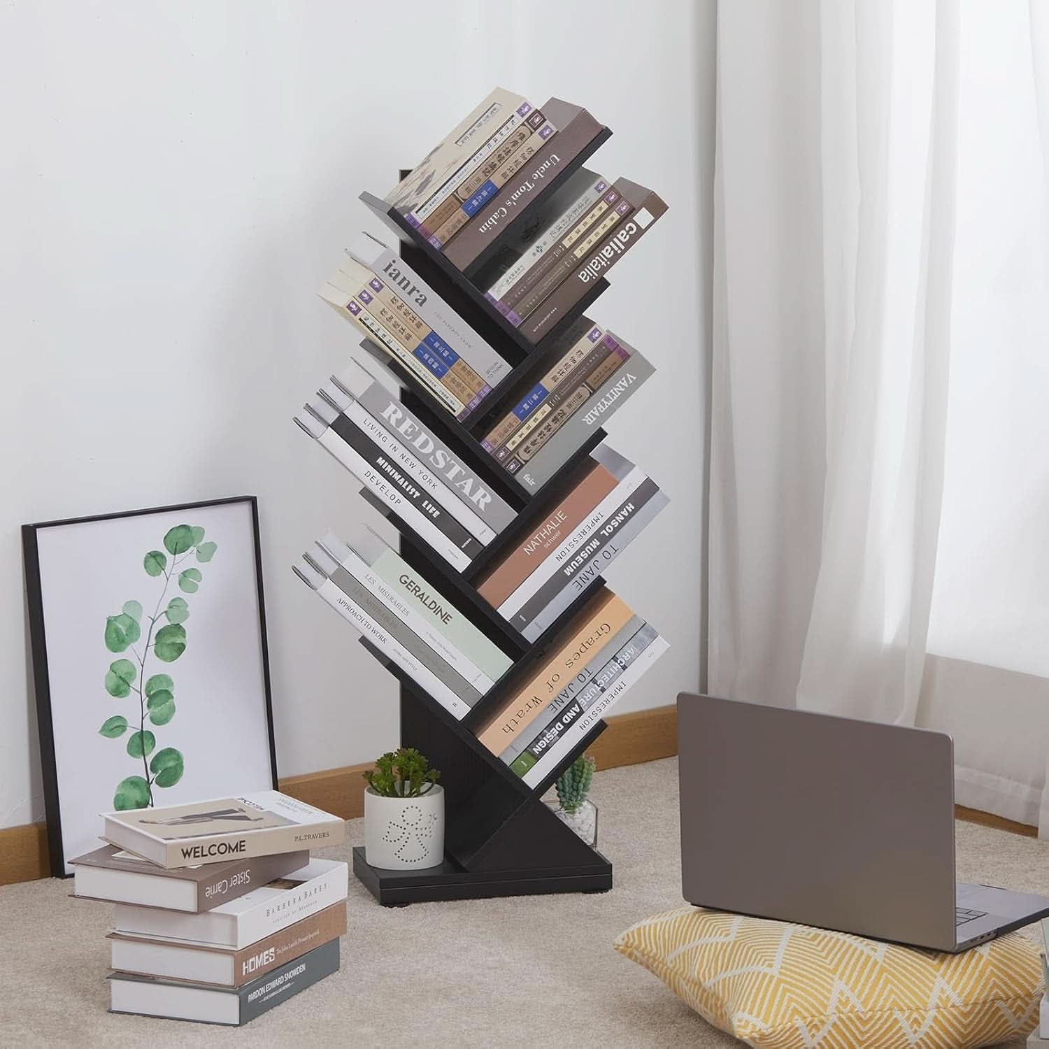 8 Tier Tree Bookshelf Natural Wood Finish Bookcase