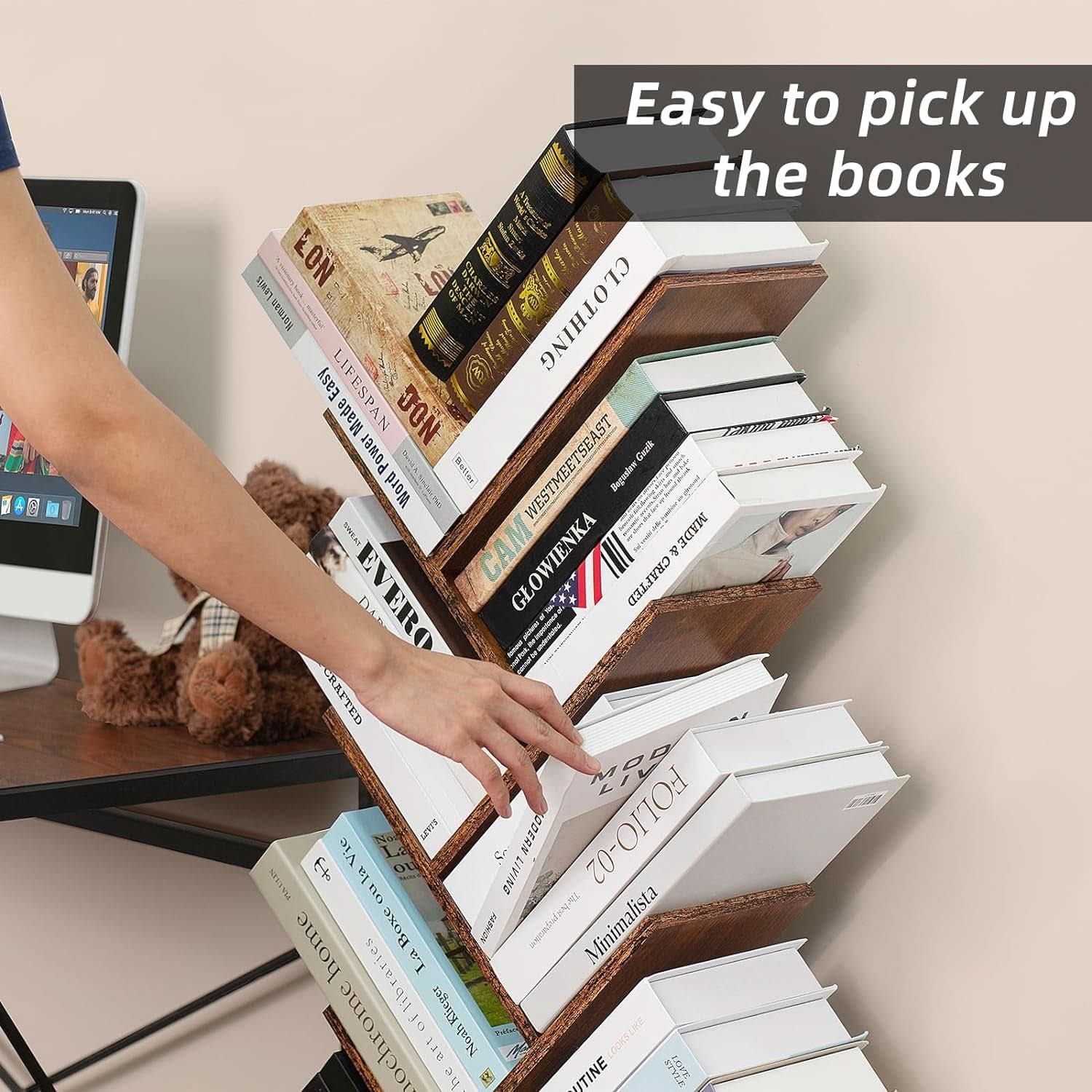 8 Tier Tree Bookshelf With Drawer Rustic Brown Wood