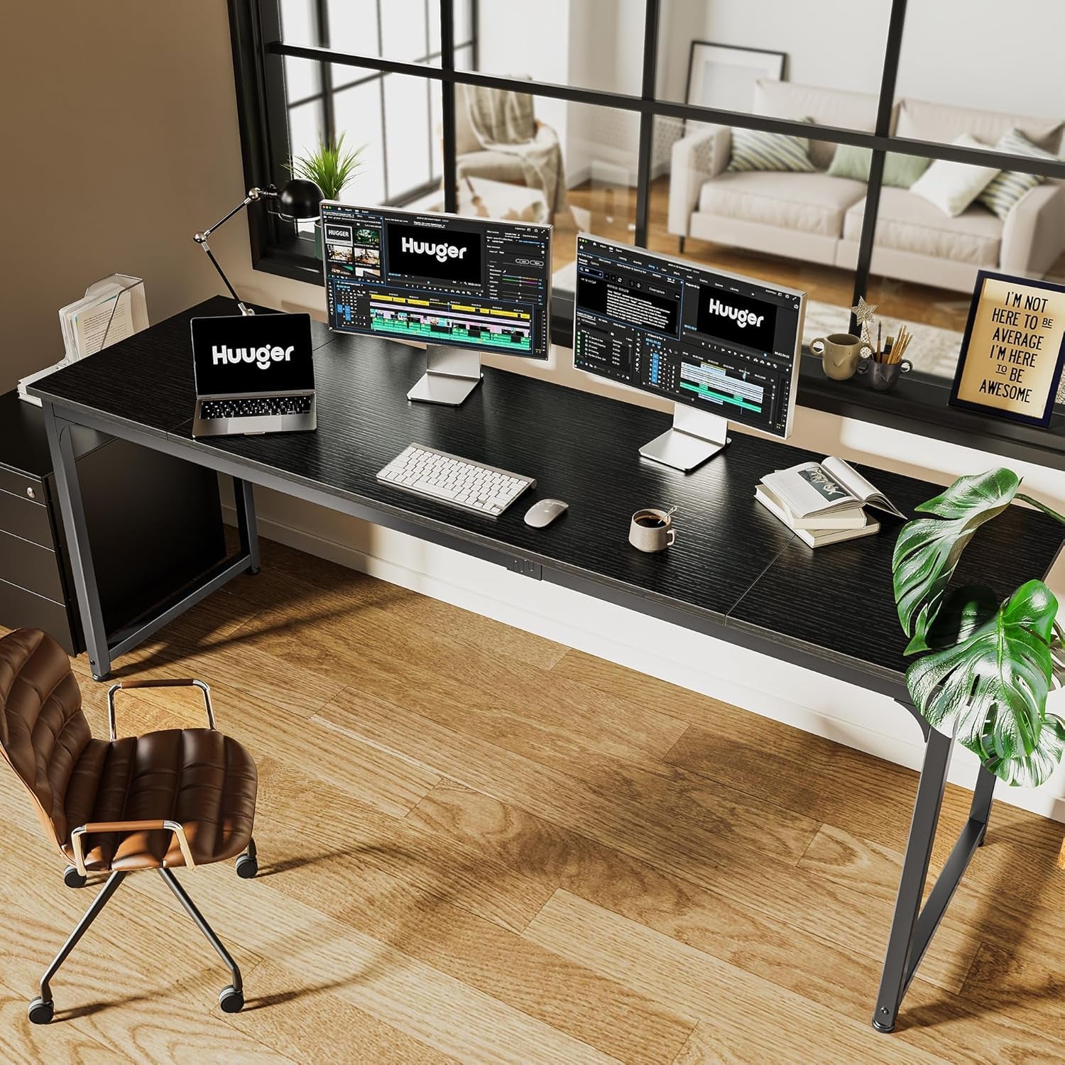 80 Inch Computer Desk With Storage Black Home Office