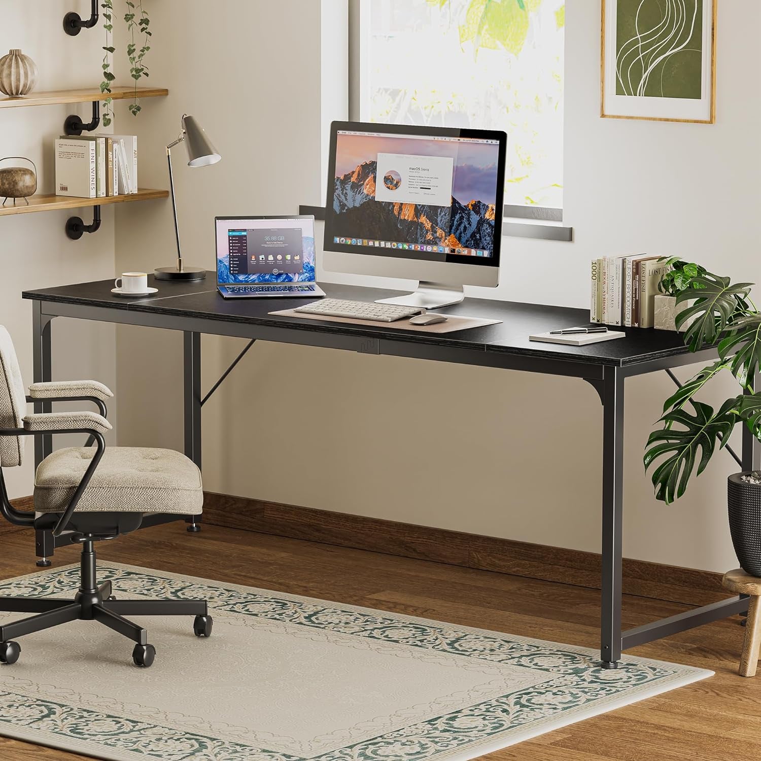 80 Inch Computer Desk With Storage Black Home Office