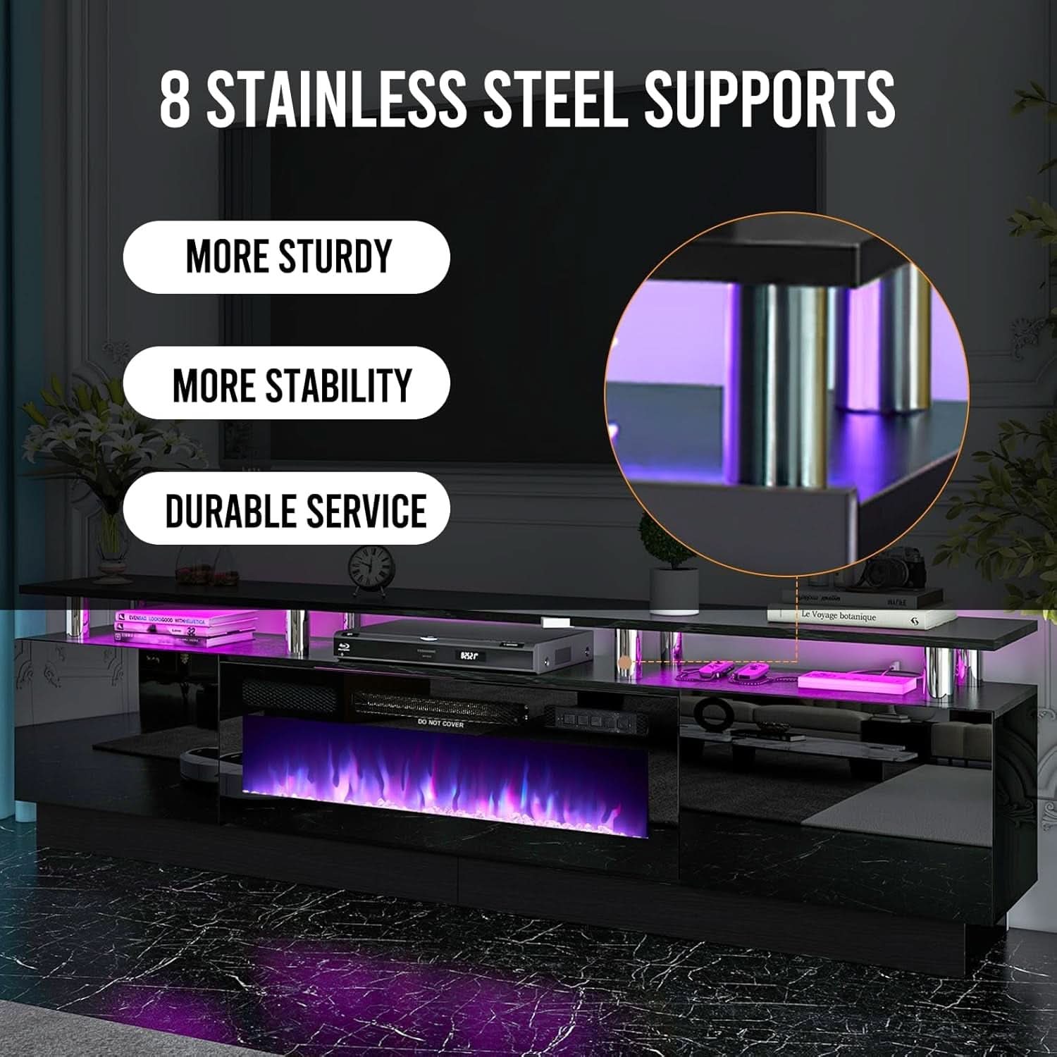 80 Inch Electric Fireplace TV Stand For TVs Up To 90 Inches Black