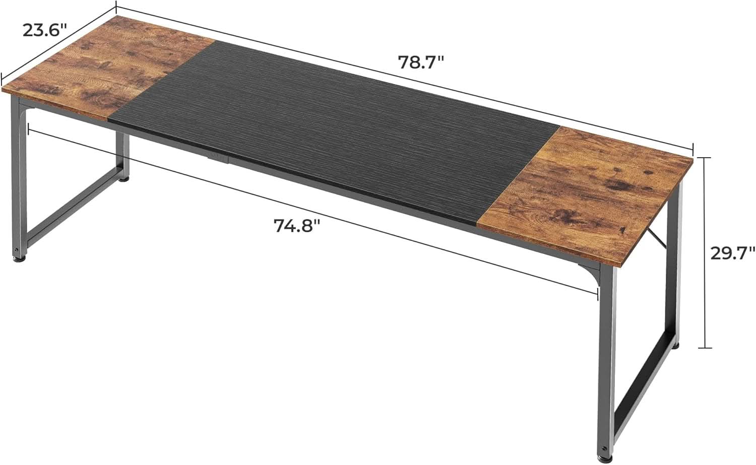 80 Inch Rustic Brown And Black Gaming Desk With Storage